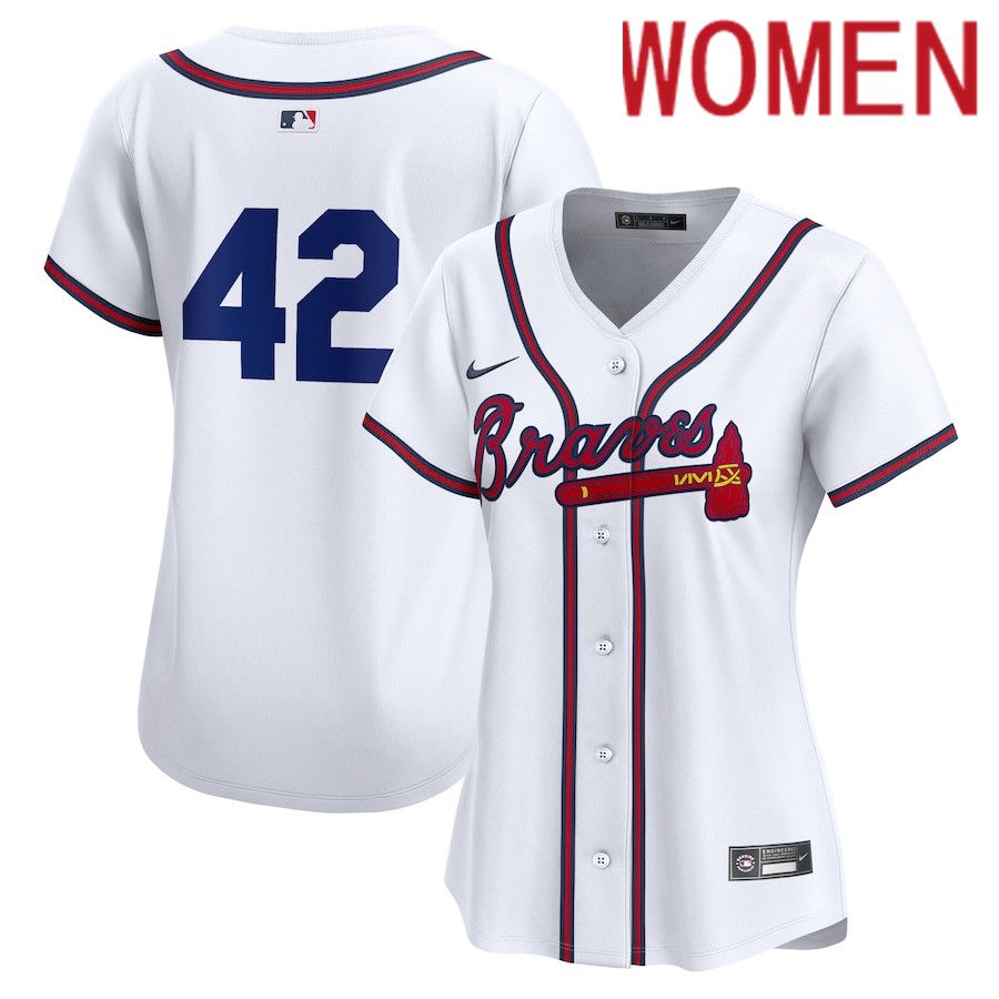 Women Atlanta Braves 42 Jackie Robinson Nike White 2024 Day Home Limited MLB Jersey